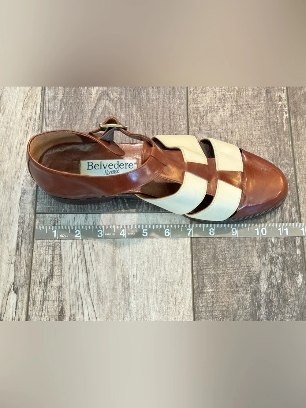 Belvedere Brown and Cream Leather Fisherman Loafers Sz 9